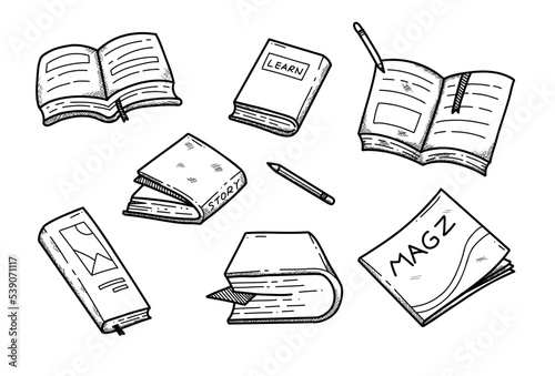 hand drawing book and magazine doodle illustration vector set collection