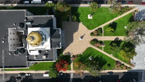 New Hampshire State House, capitol building in NH, USA. Top down aerial of gold plated dome. State government theme in New England. photo