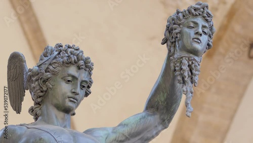 Close up of Cellini’s Perseus and Medusa bronze statue in Florence, Italy renaissance art sculpture photo