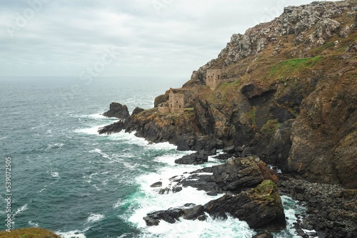 The Crowns Engine houses at Botallack Mine, Cornwall, England. 