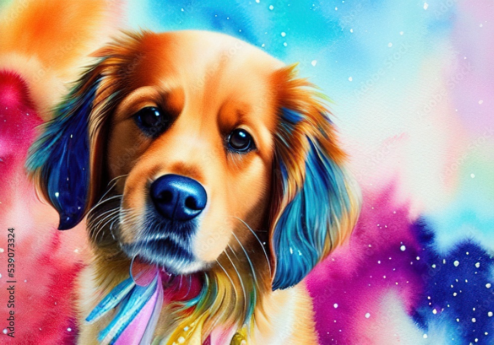 Golden retriever puppy, abstract watercolor art