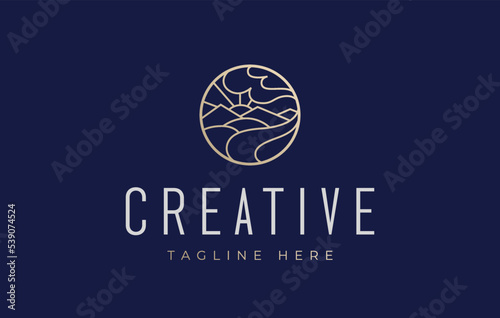 Mountain and Ocean Scenery Logo Design Template