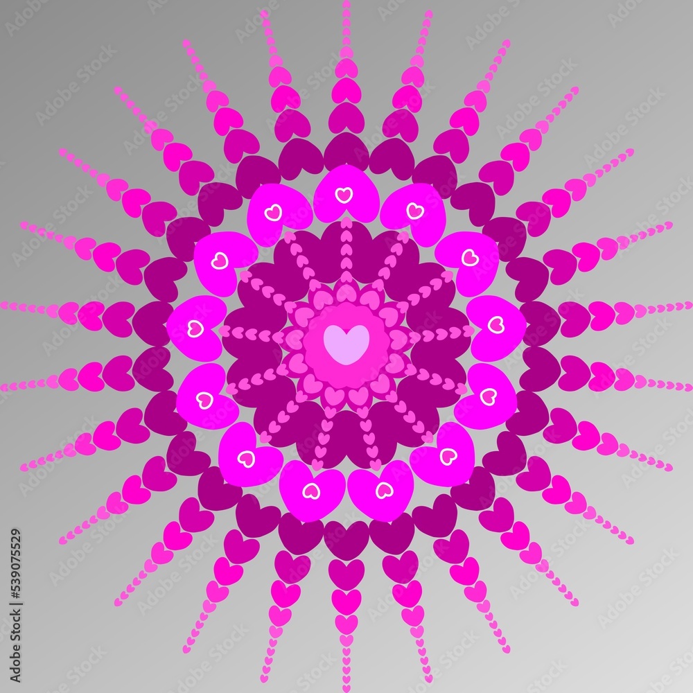The illustrations and clipart. Vector image. Abstract image. Love in a circle pattern on a gray background.