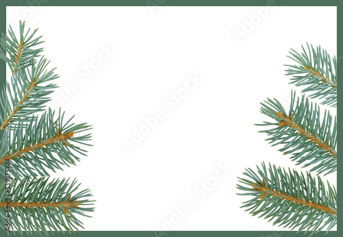 Christmas frame with branches of fir-pine  isolated on white background. Christmas and New Year concept. Copy space