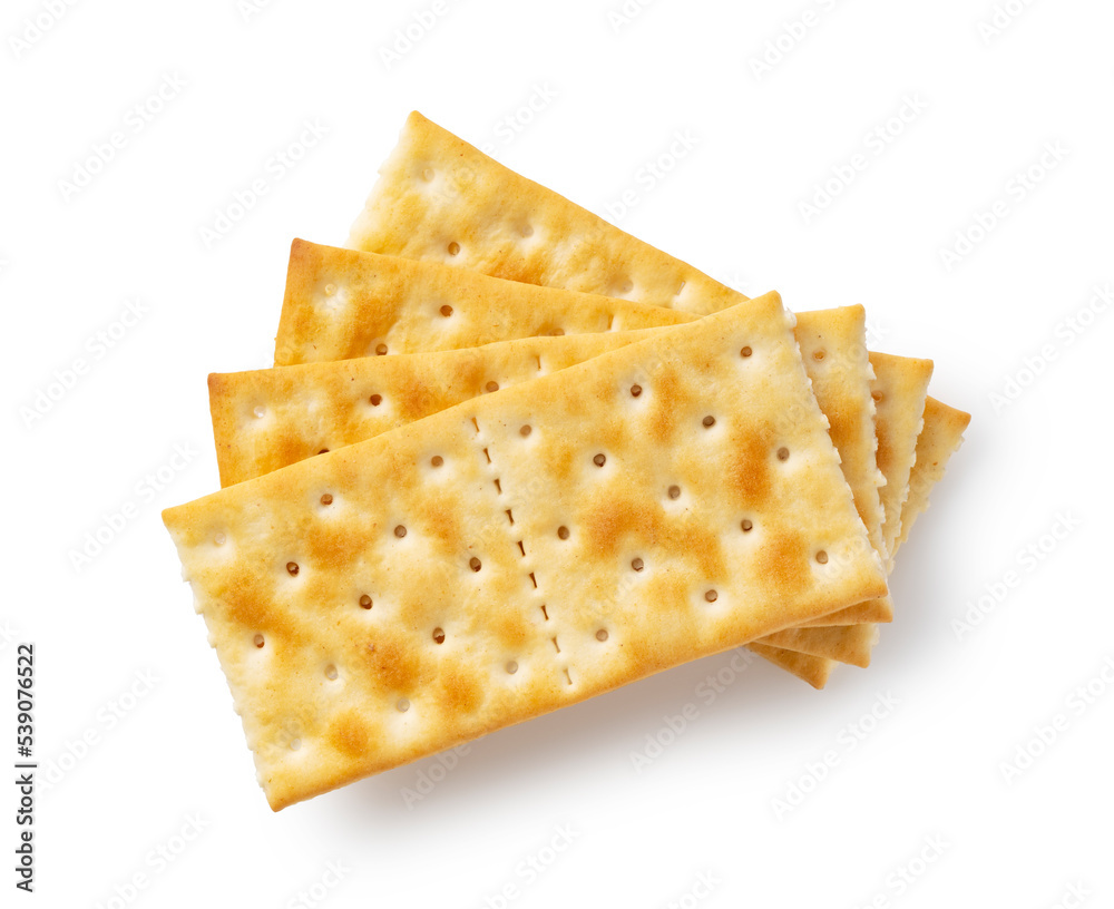 Crackers placed on a white background.