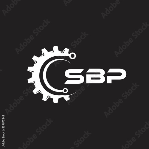 SBP letter technology logo design on black background. SBP creative initials letter IT logo concept. SBP setting shape design.
 photo