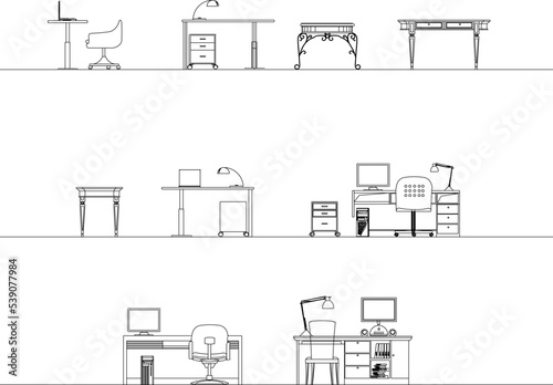 minimalist workspace interior sketch vector design