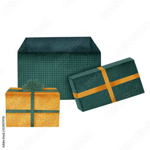 Gift boxes. Clipart element for design. A set of isolated illustrations in watercolor style.