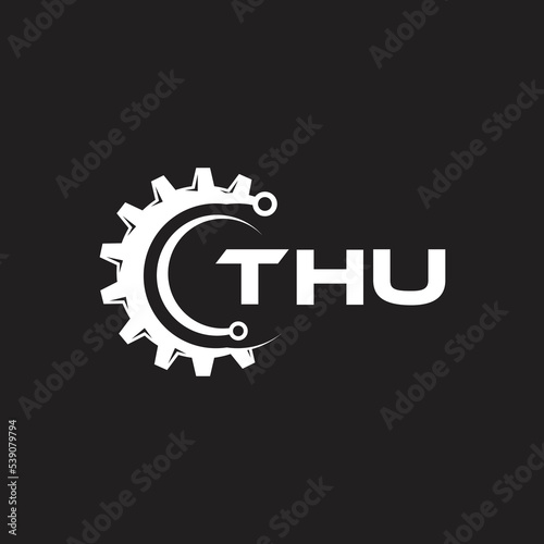 THU letter technology logo design on black background. THU creative initials letter IT logo concept. THU setting shape design.
