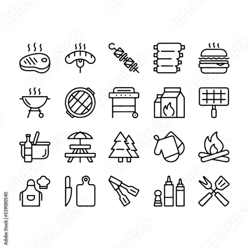 Simple Set of Barbecue Related Vector Line Icons. Contains such Icons as Steak, Ribs, Bonfire, Gas and more