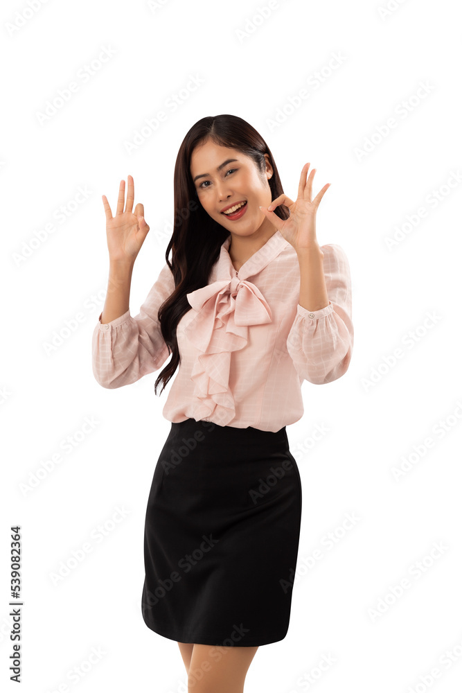 Portrait of a smiling asian woman cutout, Png file.