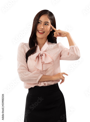 Portrait of a smiling asian woman cutout, Png file.