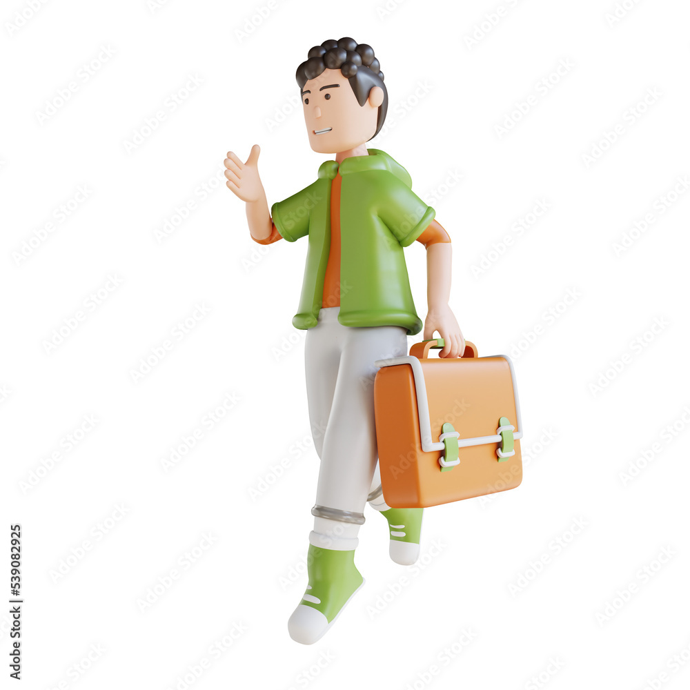 3D illustration business man hold the briefcase 3D illustration business man hold the briefcase