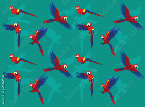 Bird Parrot Scarlet Macaw Character Seamless Wallpaper Background © bullet_chained