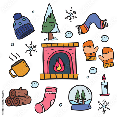 Wallpaper Mural doodle handdrawn Winter element set collection merry christmas sticker set Torontodigital.ca