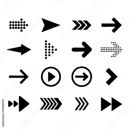 set of arrow icons, objects, direction