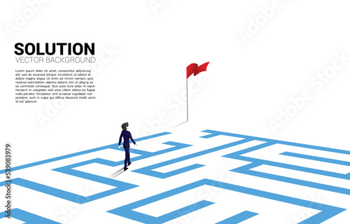 Silhouette of businessman with route path to exit the maze. Business concept for problem solving and finding idea.