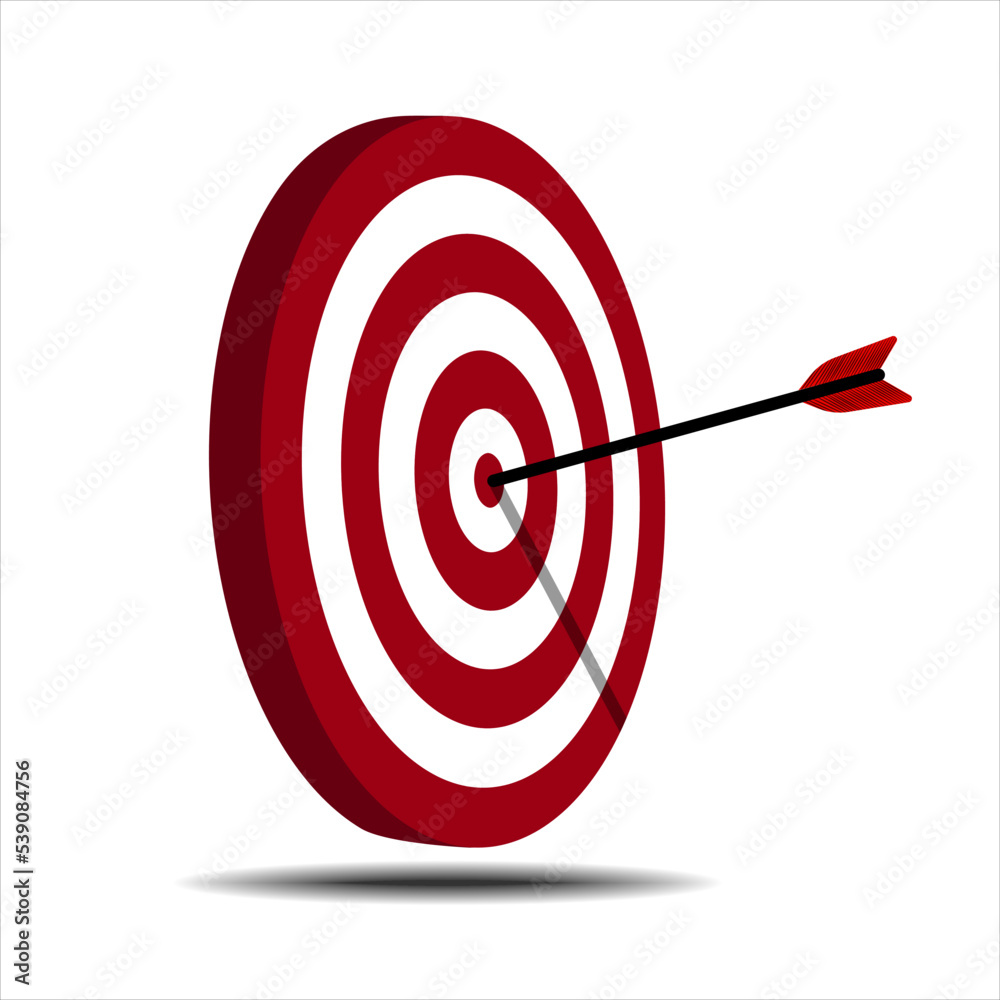 Red dart hitting target. Applied as archery sport or business marketing goal