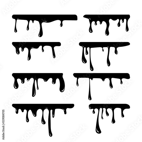 Set of hand drawn liquid paint dripping and flowing isolated on white.