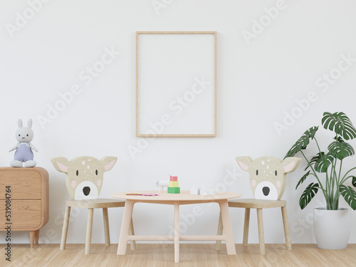 Photography 3D mockup photo frame in chidren room rendering