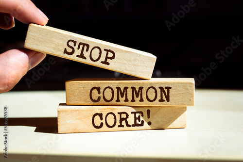 Wooden blocks with words 'Stop Common Core'.