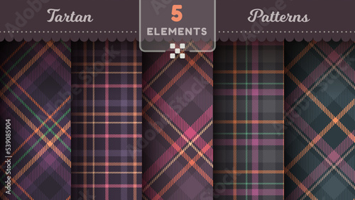 Tartan Halloween seamless patterns, merry christmas texture, checkered scottish fabric.