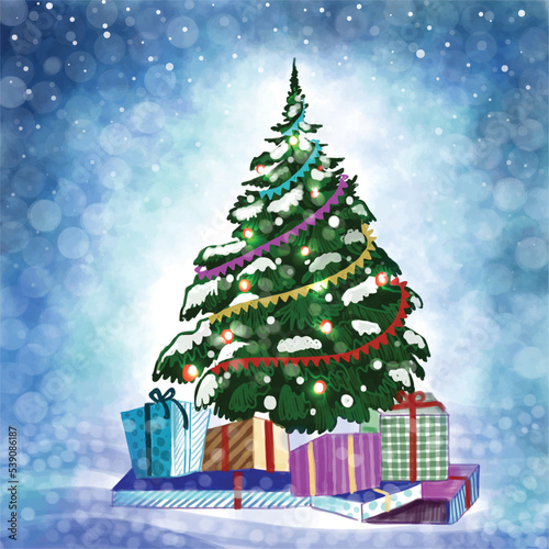 Beautiful artistic decorative christmas tree holiday background