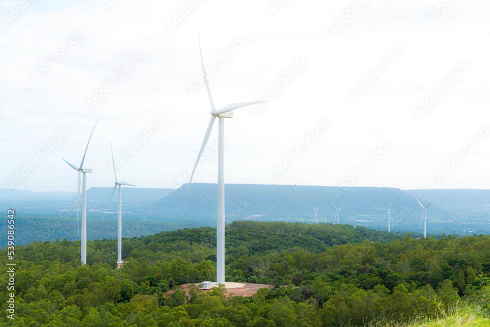 Wind turbines generate electricity in the mountains Wind turbines generate electricity in the mountains