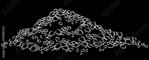 White outline of heap of stones isolated on black background. Design element.