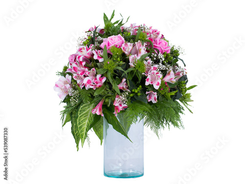 Flower vase on white background Have pink roses