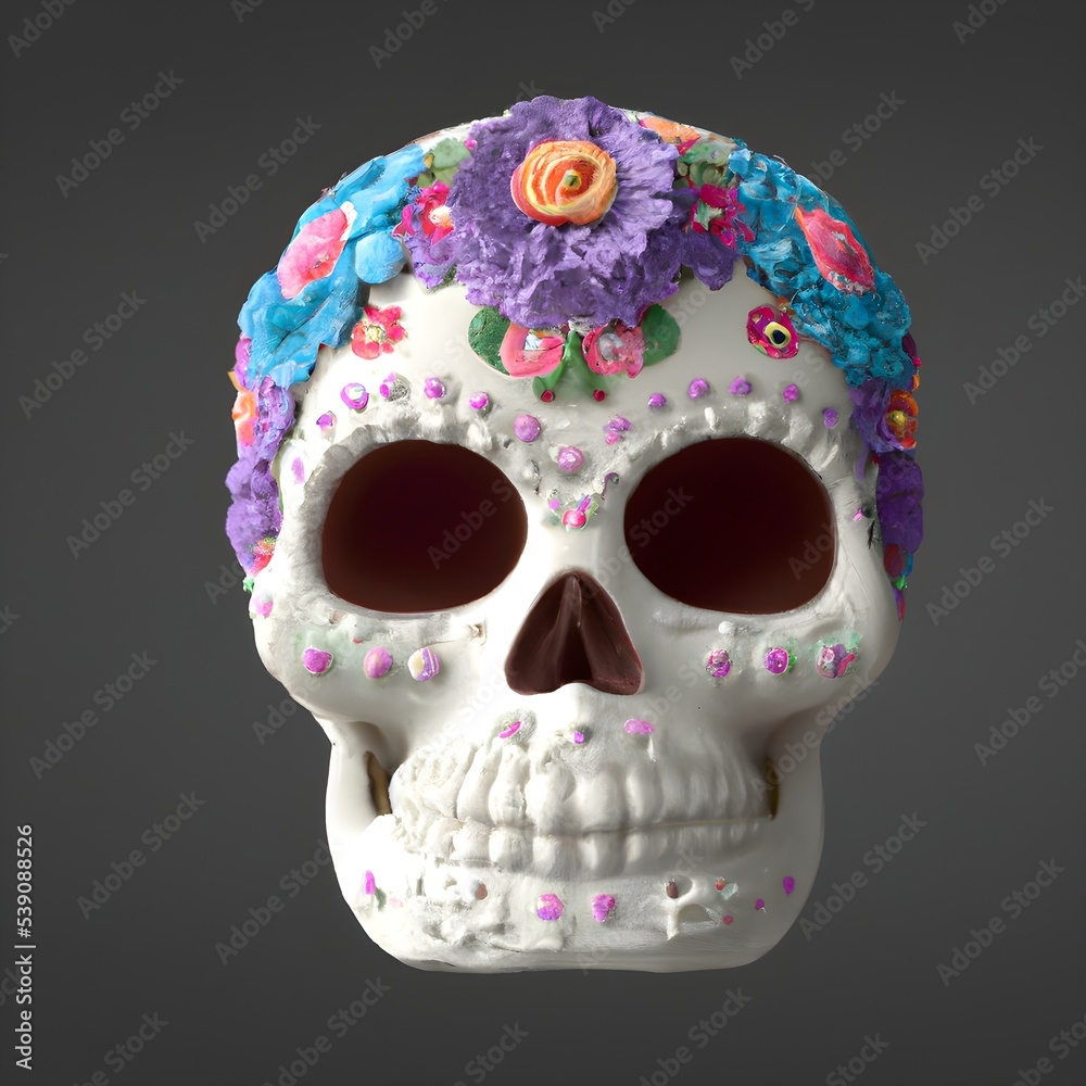 Naklejka premium Traditional Calavera, Sugar Skull decorated with flowers. The day of the dead.