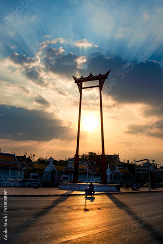 Photography The Giant Swing (Sao Ching Cha) in sunset bangkok thailand
