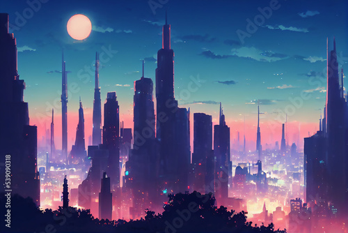 city at night, futuristic city, cityscape, concept art, digital illustration