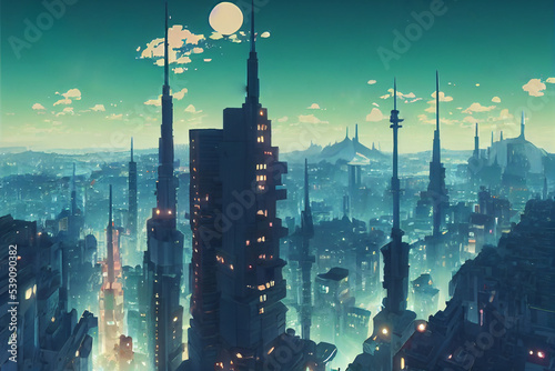 city at night, futuristic city, cityscape, concept art, digital illustration