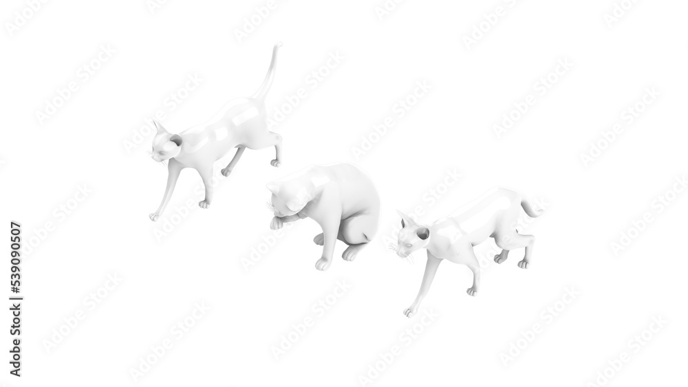3D High Poly Cats - SET1 Monochromatic - Isometric View 3 3D High Poly Cats - SET1 Monochromatic - Isometric View 3
