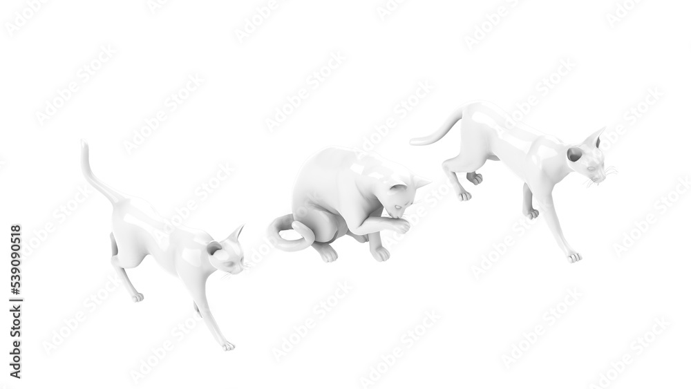 3D High Poly Cats - SET1 Monochromatic - Isometric View 4