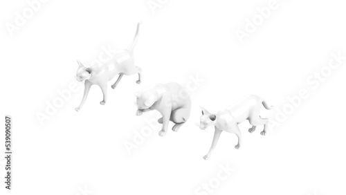 3D High Poly Cats - SET1 Monochromatic - Isometric View 3