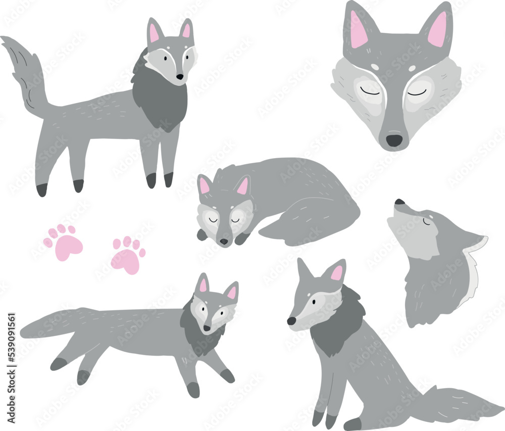 set of cute wolf