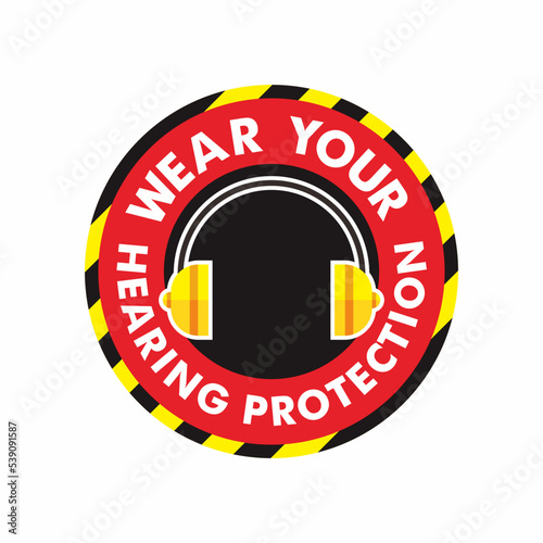 Round shape for sticker design template recommendation to wear noise protection equipment. Ear muff.
