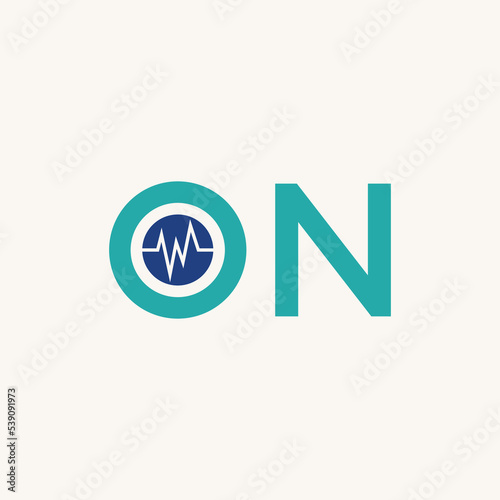Simple and unique letter or word ON sans serif font with medical trading image graphic icon logo design abstract concept vector stock. Can be used as symbol related to typography or health