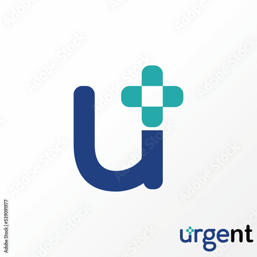 Simple and unique letter or word U font with medical red cross or plus image graphic icon logo design abstract concept vector stock. Can be used as symbol related to typography or health