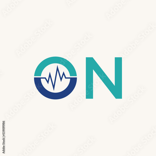 Simple and unique letter or word ON sans serif font with medical trading image graphic icon logo design abstract concept vector stock. Can be used as symbol related to typography or health