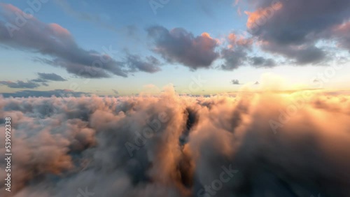 Infinite Fly Through the Cinematic Dusk Clouds Sunset Background Seamless Loop v02 photo