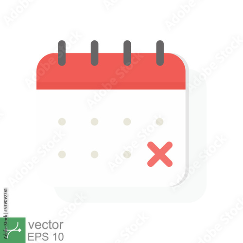 Calendar deadline icon. Simple flat style. Event reminder notification, agenda, cartoon, important day and notice message concept. Vector illustration isolated on white background. EPS 10.