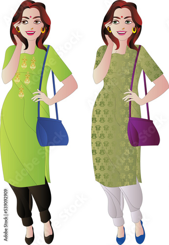 Confident cheerful  Indian Asian woman shopping and carrying shopping bags