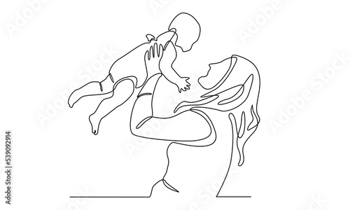 Continuous line of woman hold her baby. Happy Mother day 
