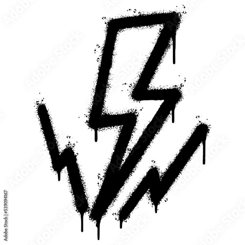 Spray Painted Graffiti electric lightning bolt symbol Sprayed isolated with a white background. graffiti electric lightning bolt icon with over spray in black over white. Vector illustration.
