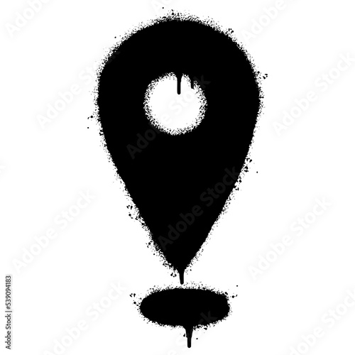 Spray Painted Graffiti Map pointer icon Sprayed isolated with a white background. graffiti GPS location symbol with over spray in black over white. Vector illustration.