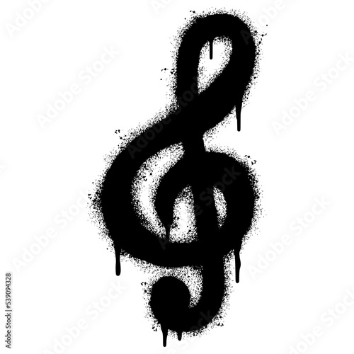 Spray Painted Graffiti treble clef icon Sprayed isolated with a white background. graffiti treble clef symbol with over spray in black over white. Vector illustration.