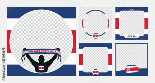 I support Costa Rica world football championship profil picture frame banner man silhouette with national flag scarf in hand for social media